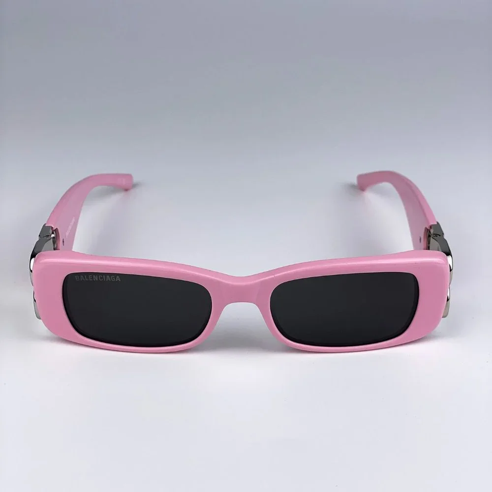 Balenciaga BB0096S 012 BRAND NEW Sunglasses Pink Silver Grey Rectangle Unisex